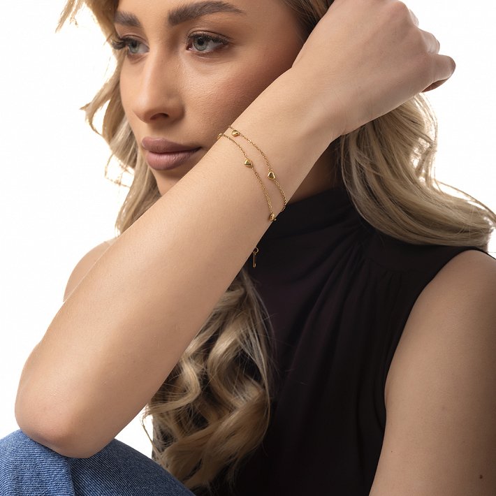 Oxzen βραχιόλι ατσάλινο διπλό με καρδούλες