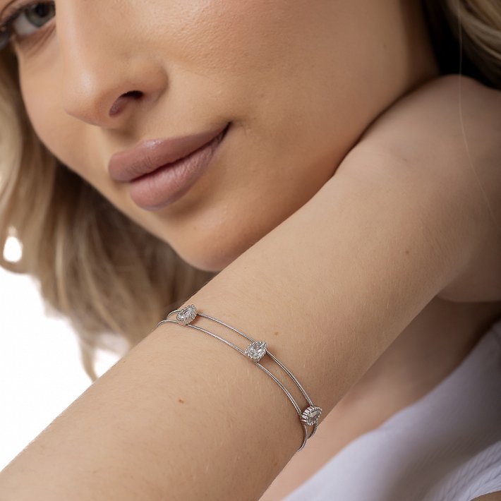 Oxzen ατσάλινο βραχιόλι διπλό με ζιργκόν