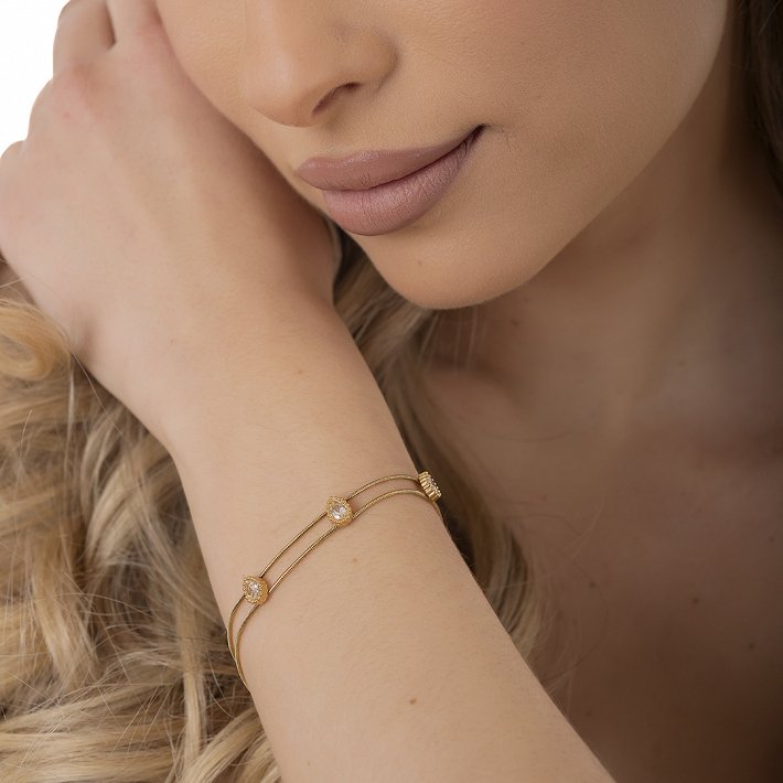 Oxzen ατσάλινο βραχιόλι διπλό με ζιργκόν