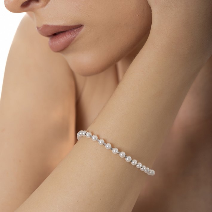 Oxzen ατσάλινο βραχιόλι με πέρλες 4mm