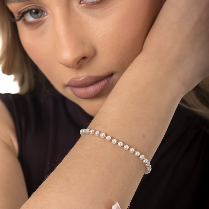 Oxzen ατσάλινο βραχιόλι με πέρλες 4mm