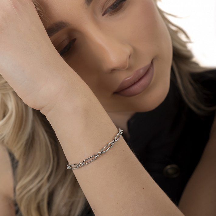 Oxzen ατσάλινο βραχιόλι με παραλληλόγραμμα στοιχεία