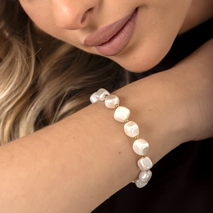 Oxzen ατσάλινο βραχιόλι με ακατέργαστες πέρλες 9mm