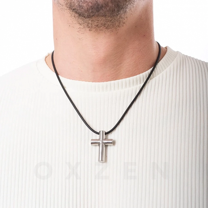 Σταυρός ατσάλι με καουτσούκ λουράκι