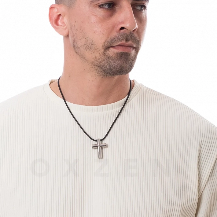 Σταυρός ατσάλι με καουτσούκ λουράκι