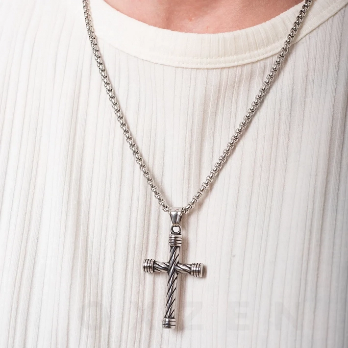 Κολιέ σταυρός από ανοξείδωτο ατσάλι Unisex μεγάλος με αλυσίδα χοντρή