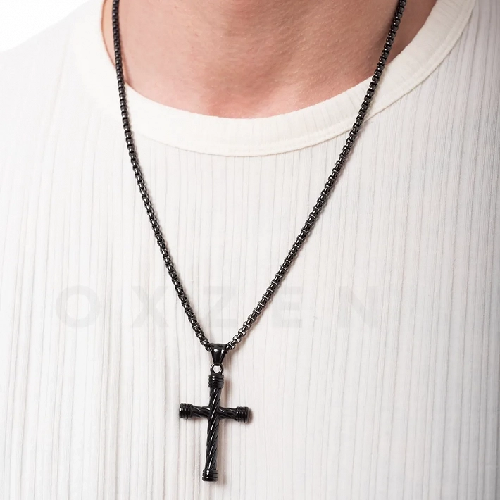 Κολιέ σταυρός από ανοξείδωτο ατσάλι Unisex μεγάλος με αλυσίδα χοντρή