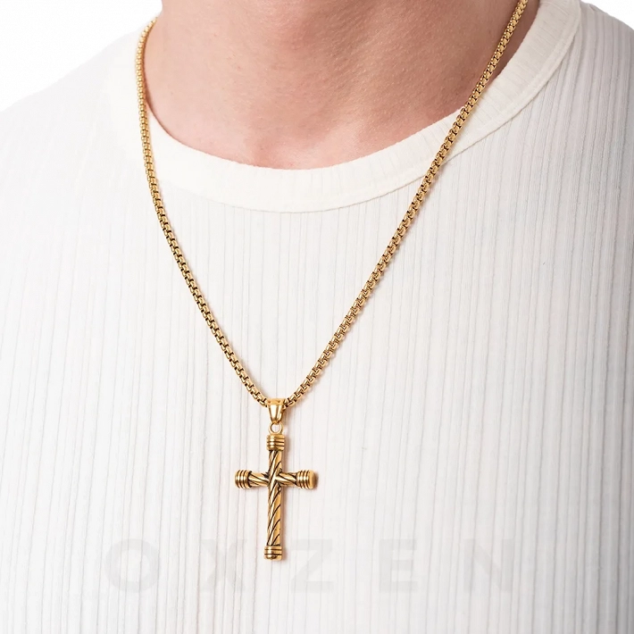 Κολιέ σταυρός από ανοξείδωτο ατσάλι Unisex μεγάλος με αλυσίδα χοντρή