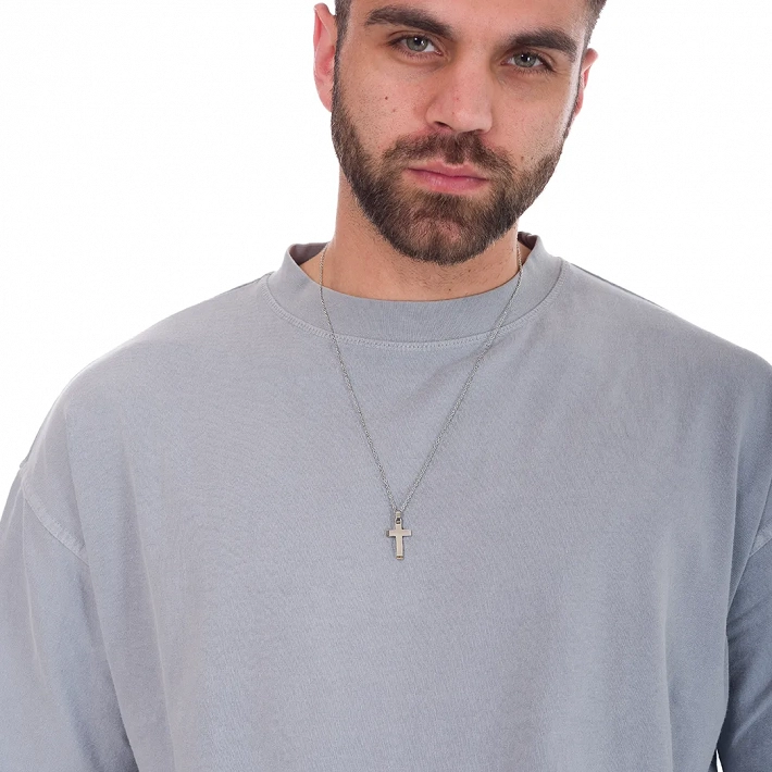 Κολιέ σταυρός ανδρικός ατσάλινος ασημί