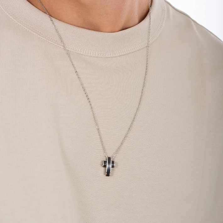 Κολιέ σταυρός ανδρικός από ανοξείδωτο ατσάλι μπομπέ