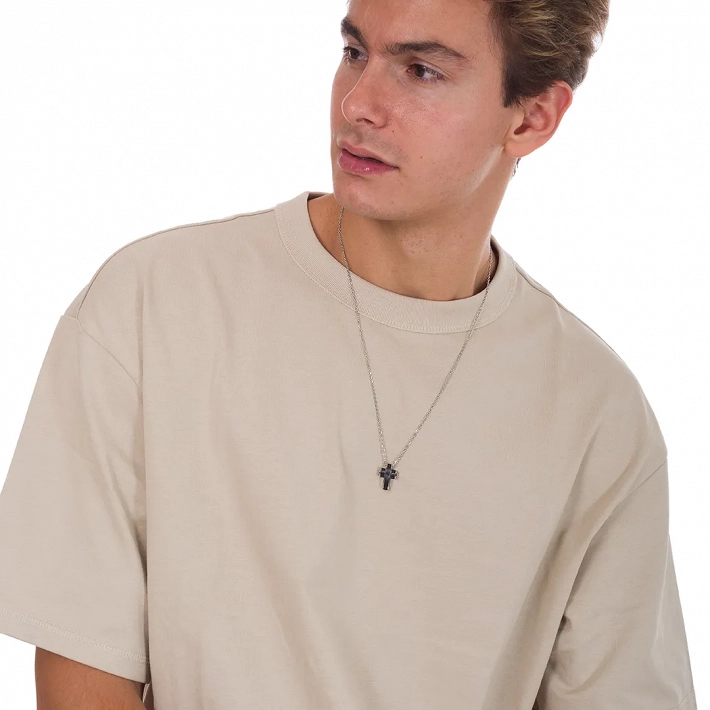 Κολιέ σταυρός ανδρικός από ανοξείδωτο ατσάλι μπομπέ