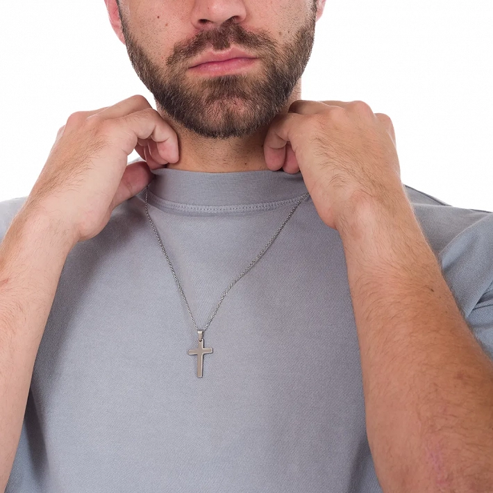 Ανδρικός σταυρός με αλυσίδα από ανοξείδωτο ατσάλι