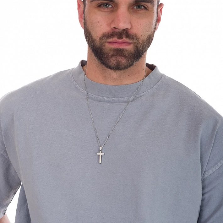 Ανδρικός σταυρός με αλυσίδα από ανοξείδωτο ατσάλι