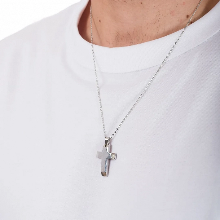 Ανδρικός σταυρός με αλυσίδα ατσάλινος
