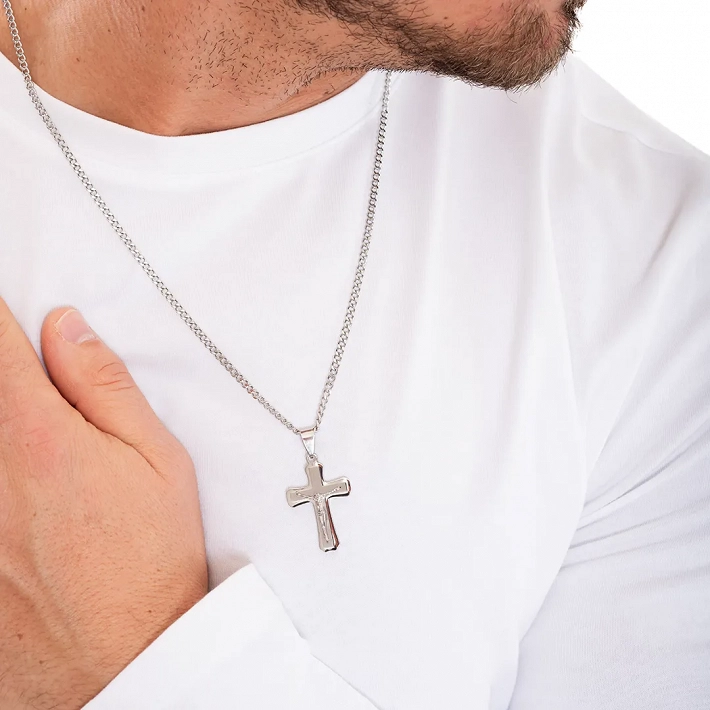 Oxzen ανδρικό κολιέ με σταυρό από ανοξείδωτο ατσάλι