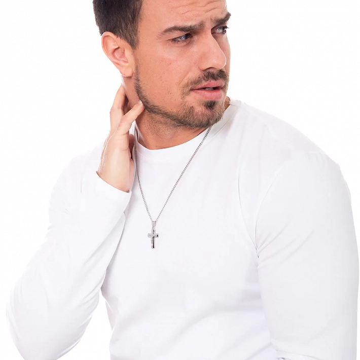 Oxzen ανδρικό κολιέ με σταυρό από ανοξείδωτο ατσάλι