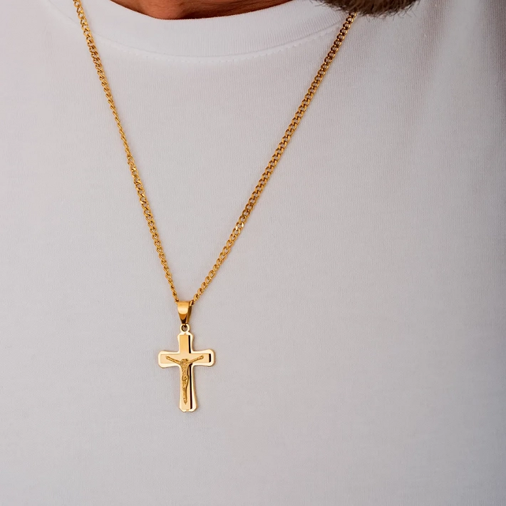 Oxzen ανδρικό κολιέ με σταυρό από ανοξείδωτο ατσάλι