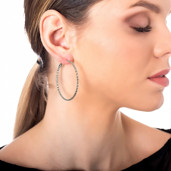 Oxzen σκουλαρίκια κρίκοι ατσάλινοι 45mm διαμανταρισμένοι