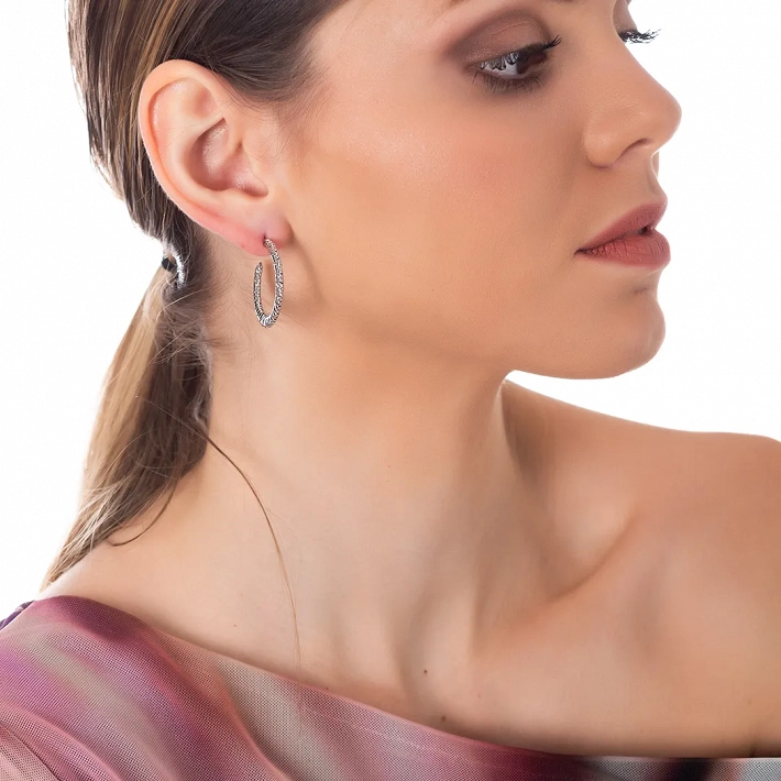 Oxzen σκουλαρίκια κρίκοι ατσάλινοι 30mm σαγρέ