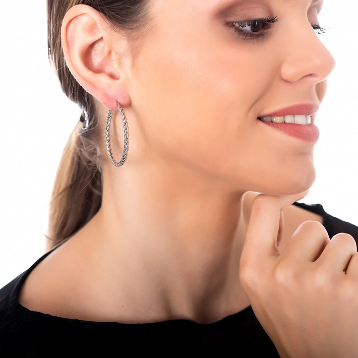 Oxzen σκουλαρίκια κρίκοι ατσάλινοι 40mm σαγρέ