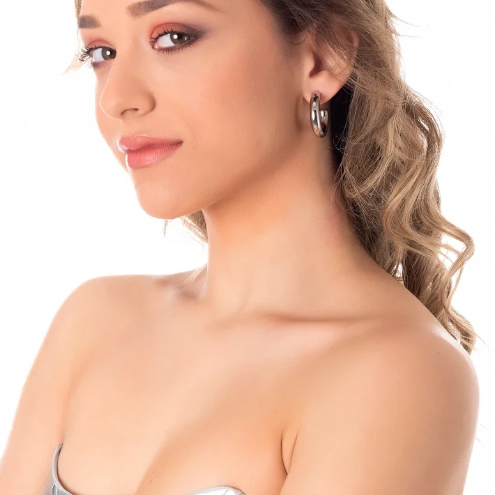 Oxzen σκουλαρίκια κρίκοι ατσάλινοι χοντροί 30mm γιαλιστεροί