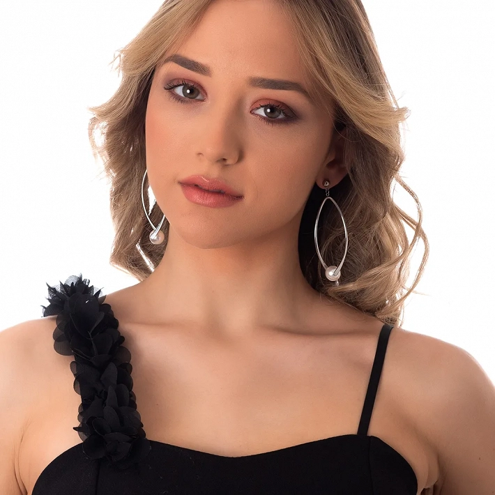 Oxzen σκουλαρίκια κρεμαστά ατσάλινα με πέρλα