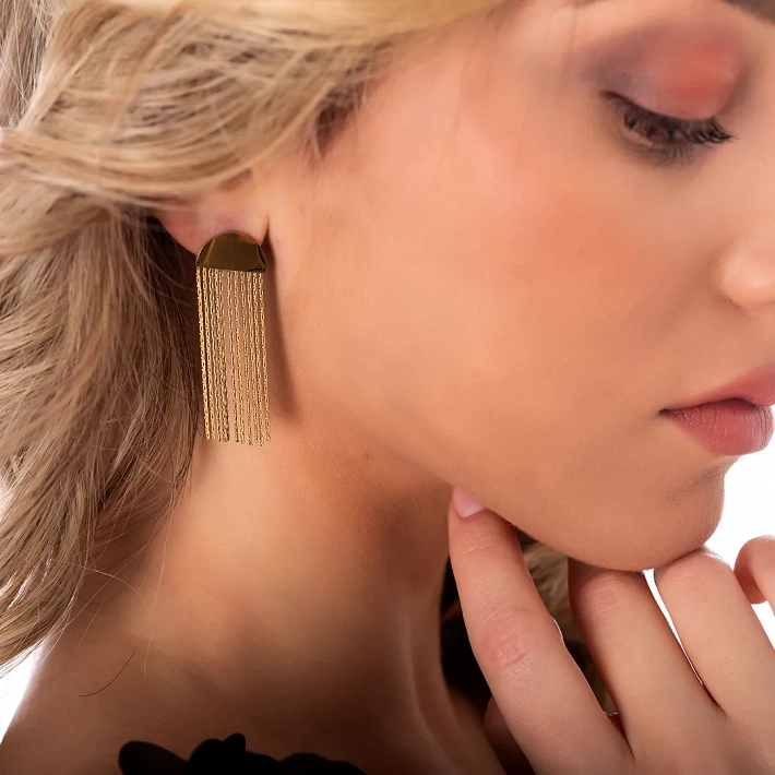 Oxzen σκουλαρίκια κρεμαστά ατσάλινα με αλυσίδες