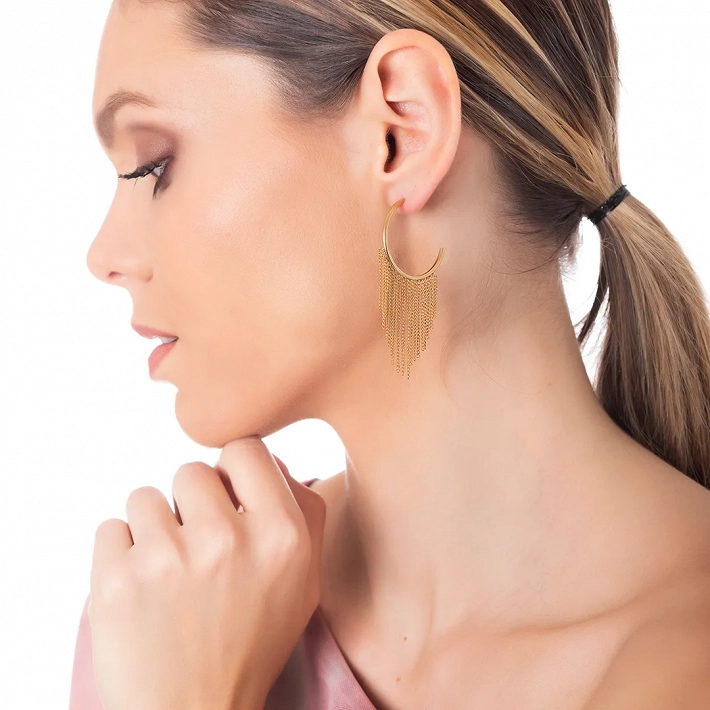 Oxzen σκουλαρίκια κρίκοι ατσάλινοι με αλυσίδες