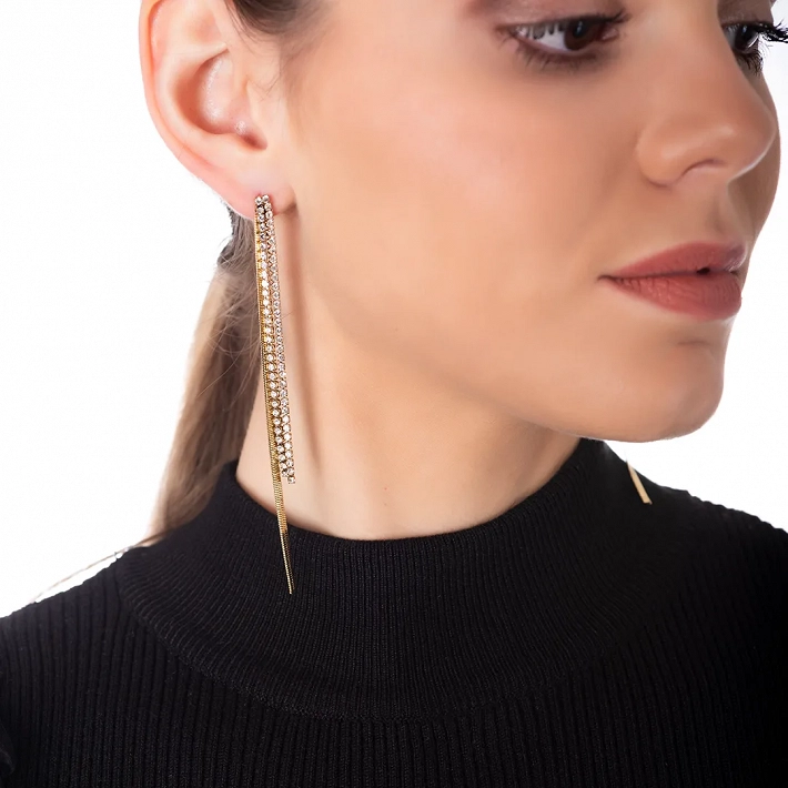 Oxzen σκουλαρίκια κρεμαστά ατσάλινα με λευκά ζιργκόν