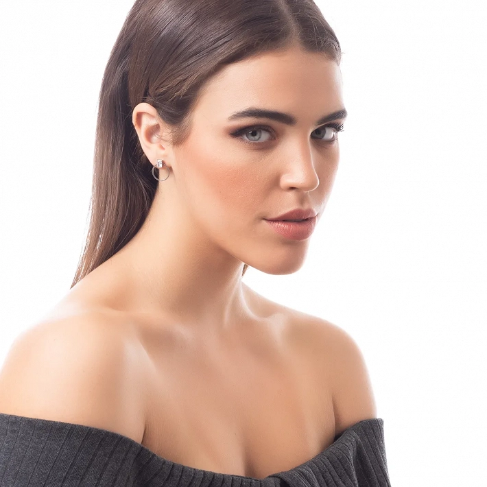 Σκουλαρίκια καρφωτά ατσάλινα με λευκό ζιργκόν