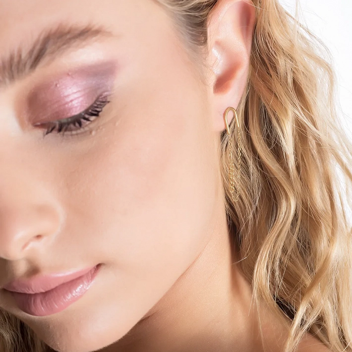 Σκουλαρίκια κρεμαστά ατσάλινα μακριά με αλυσίδα