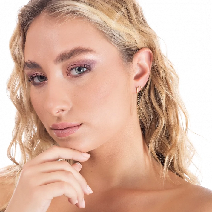 Σκουλαρίκια κρεμαστά ατσάλινα μακριά με αλυσίδα