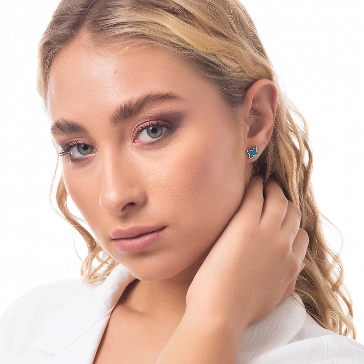 Σκουλαρίκια καρφωτά ατσάλινα επιχρυσωμένα πεταλούδα με σμάλτο