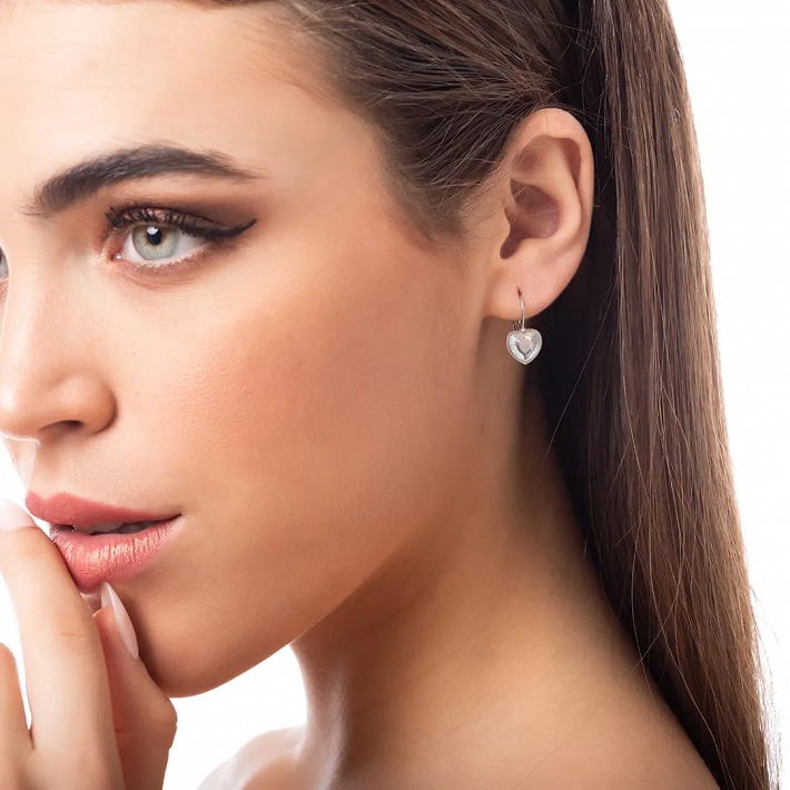 Σκουλαρίκια κρικάκια μικρά ατσάλινα με λευκή καρδιά ζιργκόν