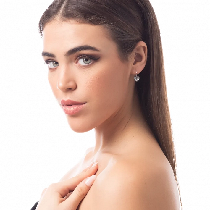 Σκουλαρίκια κρικάκια μικρά ατσάλινα με λευκή καρδιά ζιργκόν