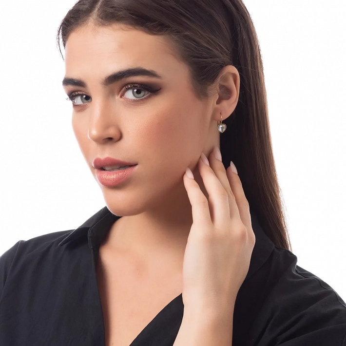 Σκουλαρίκια κρικάκια μικρά ατσάλινα με λευκή καρδιά ζιργκόν