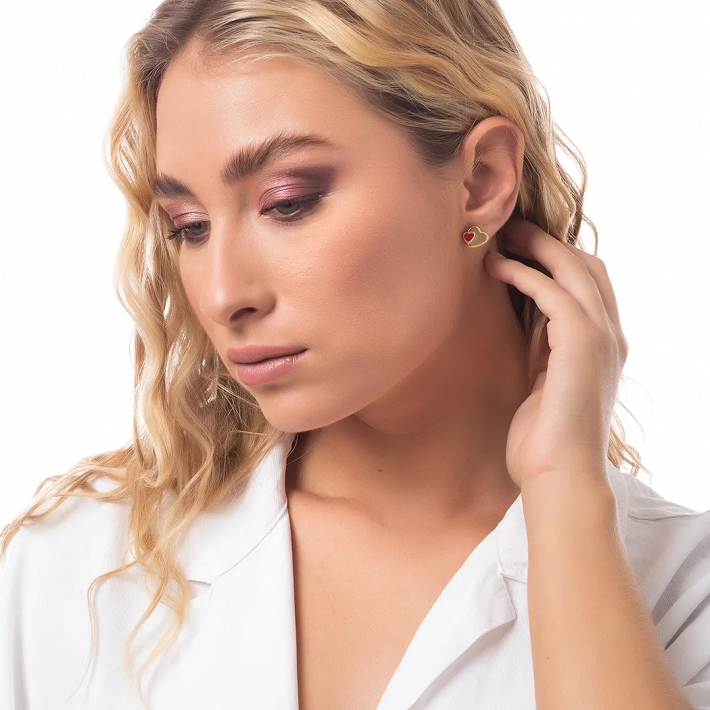 Σκουλαρίκια καρφωτά ατσάλινα καρδιά με κόκκινο σμάλτο