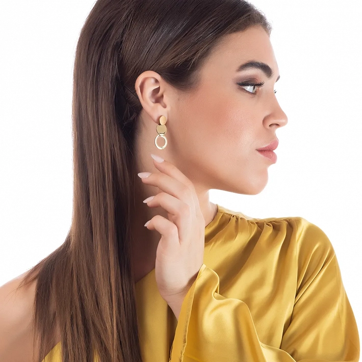 Σκουλαρίκια κρεμαστά ατσάλινα με τρεις κύκλους