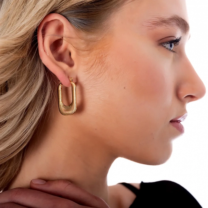 Oxzen σκουλαρίκια κρίκοι ατσάλινοι ορθογώνιοι