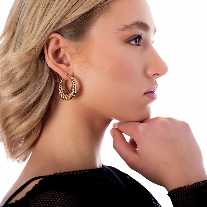 Oxzen σκουλαρίκια κρίκοι ατσάλινοι Chunky Croissant 30mm