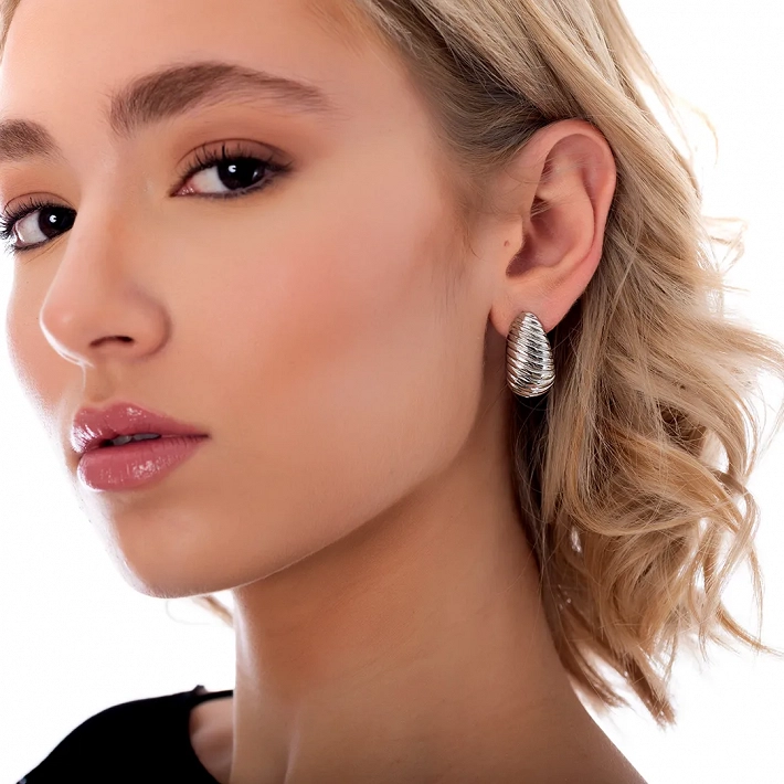 Oxzen σκουλαρίκια κρίκοι ατσάλινοι Croissant