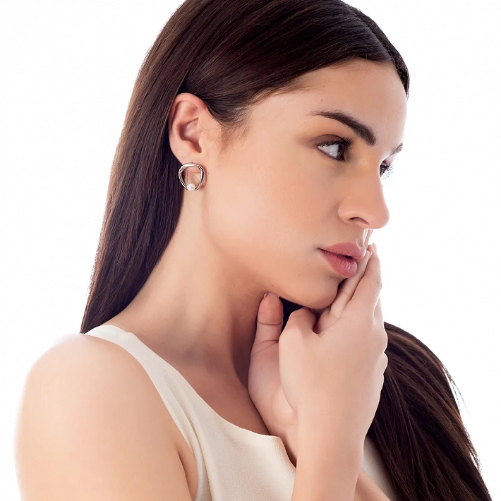 Oxzen σκουλαρίκια καρφωτά ατσάλινα με πέρλα