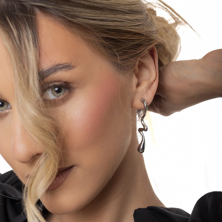 Oxzen σκουλαρίκι ατσάλινο κρεμαστό με ιδιαίτερο σχήμα