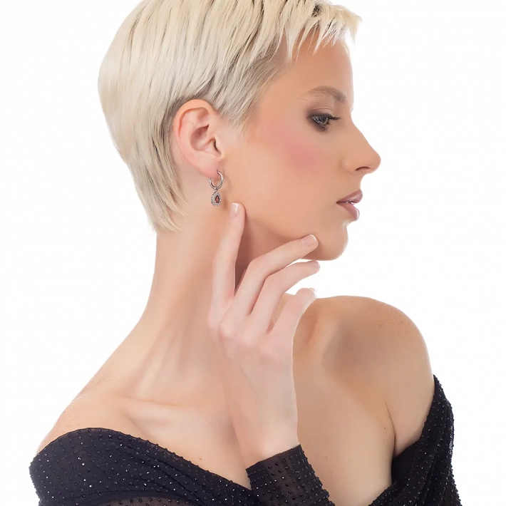 Σκουλαρίκι γυναικείο από ανοξείδωτο ατσάλι κρικάκι με κόκκινο ζιργκόν