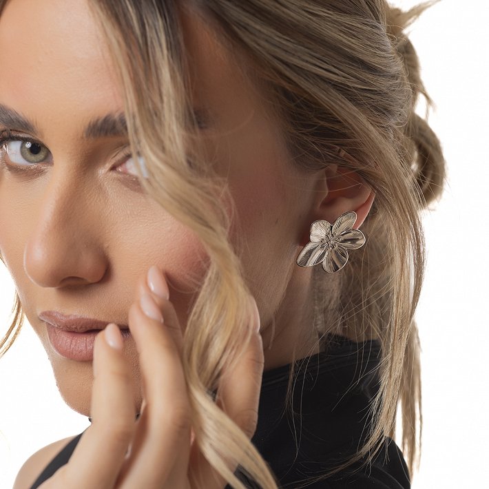 Σκουλαρίκι γυναικείο από ανοξείδωτο ατσάλι λουλούδι