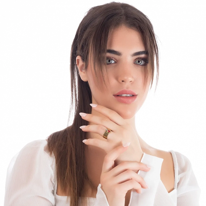 Δαχτυλίδι ατσάλινο επιχρυσωμένο με κόκκινο και λευκό ζιργκόν free size