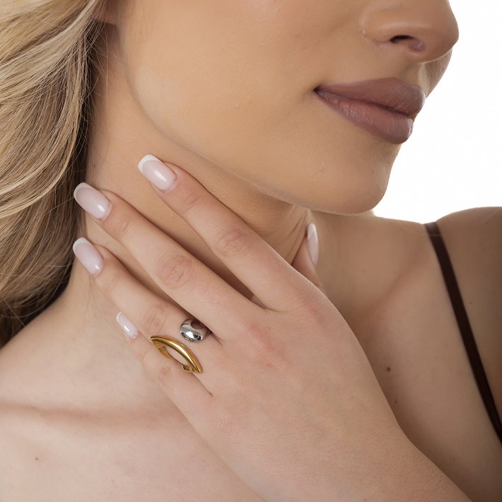 Oxzen ατσάλινο ασημόχρυσο δαχτυλίδι