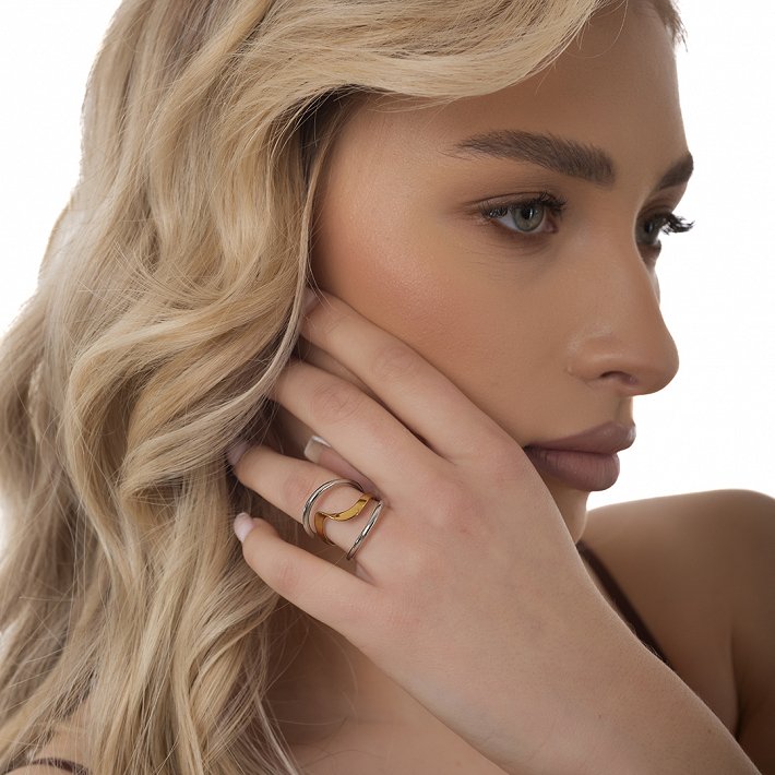 Oxzen ατσάλινο ασημόχρυσο δαχτυλίδι