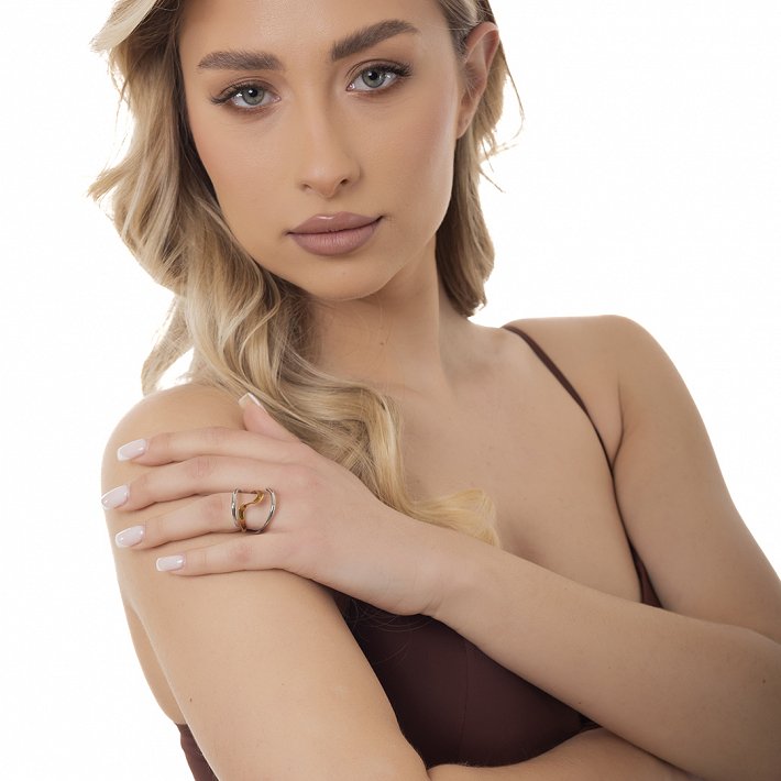 Oxzen ατσάλινο ασημόχρυσο δαχτυλίδι