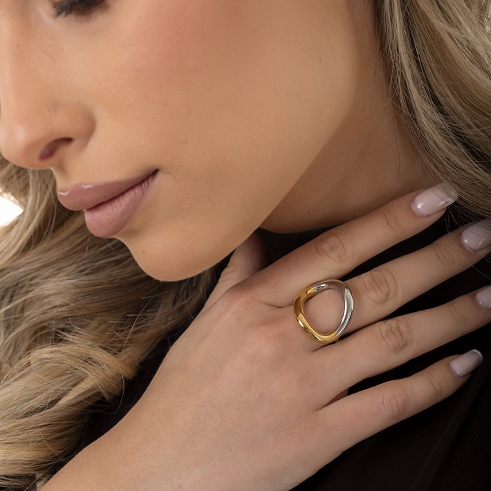 Oxzen ατσάλινο ασημόχρυσο δαχτυλίδι